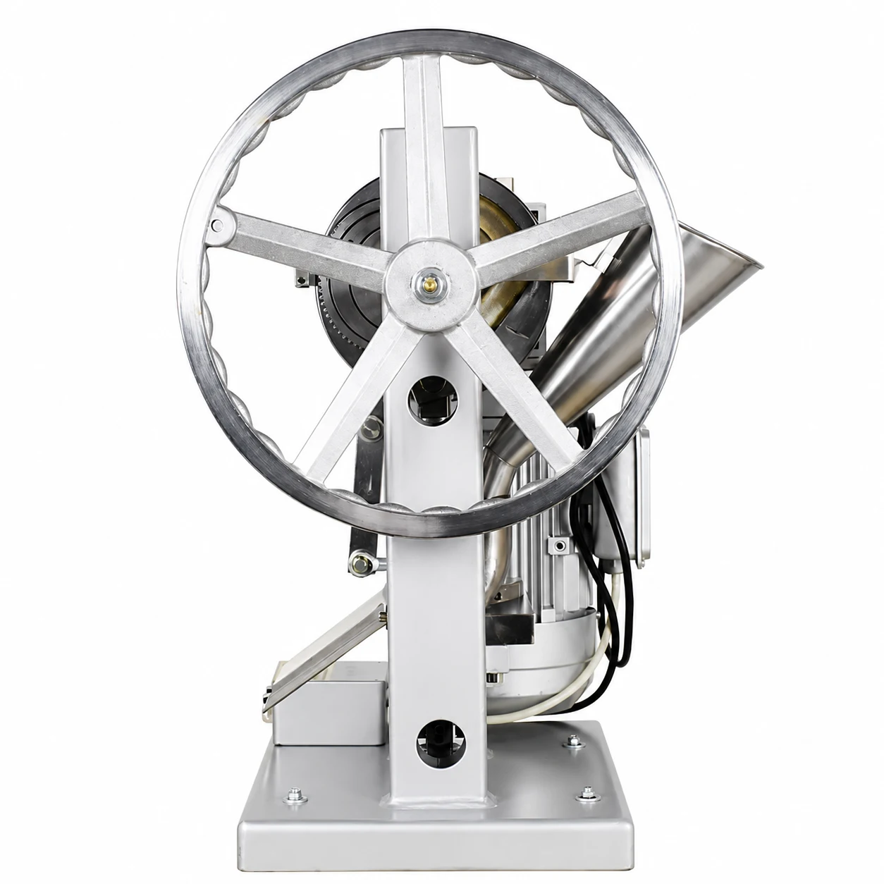 TDP-1.5 motorized tablet press, side view with flywheel